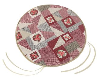 Sedák EMA kulatý hladký - patchwork bordový - průměr 40 cm, výška puru 2 cm