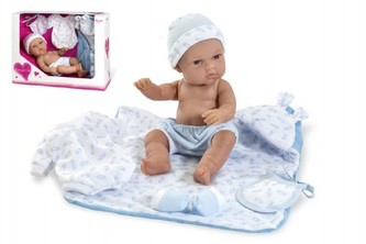 Panenka/miminko 33cm tvrdé tělo s doplňky v krabici