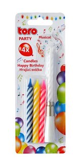 SPIEVAJÚCA DORTOVÁ SVIEČKA &quot;HAPPY BIRTHDAY&quot;+4 SVIEČKY