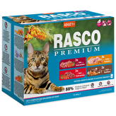 Kapsičky RASCO Premium Cat Pouch Adult - 3x hovädzie mäso, 3x teľacie mäso, 3x morka, 3x kačica