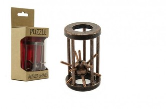 Hlavolam ježek v kleci kovový hnědý 4,5x7,5cm v krabičce