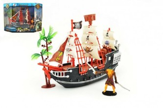 Pirátská loď s doplňky plast 25cm v krabici 30x21x10cm