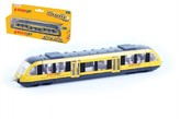 Vlak žltý RegioJet kov/plast 17cm na voľný chod v krabičke 21x9,5x4cm