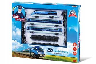 Sada vlak Českej dráhy s koľajami 23ks na batérie so zvukom so svetlom v krabici 55x43x5cm