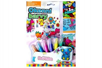 Okenní barvy třpytivé pro holčičky 6ks + předlohy na kartě 21x28x2cm