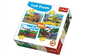 Puzzle 4v1 Pracovní Vozidla v krabici 28x28x6cm