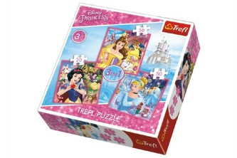 Puzzle 3v1 Princezné Disney 20x19, 5cm v krabici 28x28x6cm
