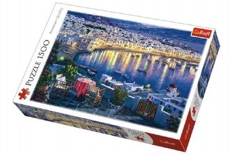 Puzzle Ostrov Mykonos při západu slunce 1500 dílků 85x58cm v krabici 40x26x6cm