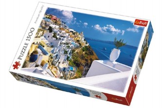 Puzzle Ostrov Santorini, Grécko 1500 dielikov 85x58cm v krabici 40x26x6cm