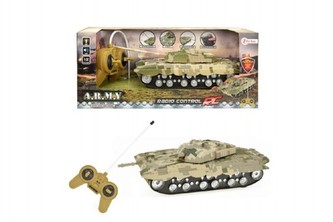 Tank RC na dálkové ovládání plast 22cm na baterie se světlem se zvukem v krabici 34x14x14cm