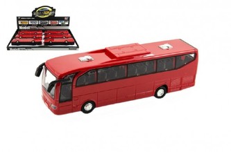 Autobus červený plast 23cm na setrvačník na baterie se zvukem se světlem