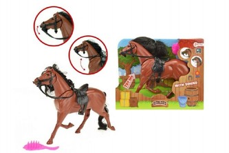 Kůň hnědý česací s hřebenem plast  na baterie se zvukem v krabičce 25x20x6cm
