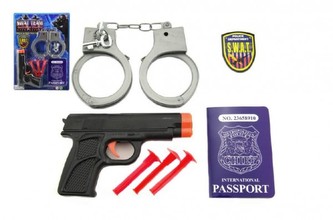 Policejní sada plast pistole na přísavky + pouta a doplňky na kartě