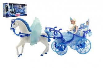 Panenka s koňem a kočárem plast na baterie se světlem v krabici 56x30x19cm