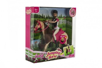 Kôň hýbajúca sa + bábika džokejka plast v krabici 35x36x11cm