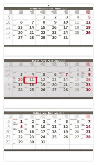 Kalendář nástěnný 2023 - Tříměsíční šedý, skládaný