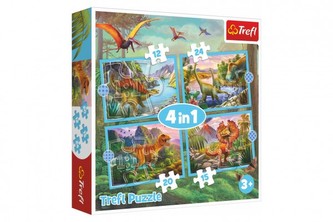 Puzzle 4v1 Unikátny dinosaury 28,5x20,5cm v krabici 28x28x6cm