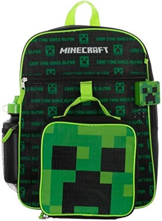 Školní batoh Minecraft: Set batoh - svačinový box - láhev na pití - hračka (objem batohu 10 litrů|12 x 16 x 5 cm)