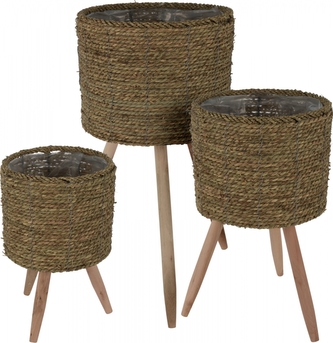 Sada 3 ks pletených květináčů na nožičkách Cattail leaf