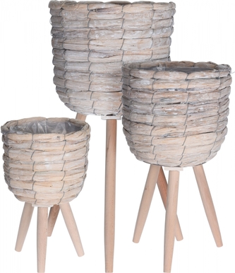 Sada 3 ks pletených květináčů na nožičkách, barva bílá