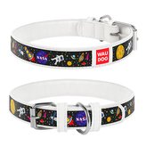 Waudog obojek kožený NASA bílý (26-35cm/1,5cm)