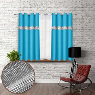 Dekorační krátký závěs se zirkony s kruhy GLORY 160 tyrkysová 140x160 cm (cena za 1 kus) MyBestHome