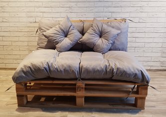 Polstr CARLOS SET - sedák 120x80 cm, opěrka 120x40 cm, 2x polštáře 30x30 cm, světle šedá, paletové prošívané sezení Mybesthome