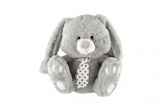 Zajac / Zajačik sediaci so šatkou plyš 30cm šedivý v sáčku 0+