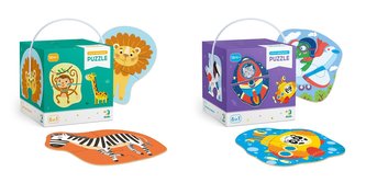 DODO Puzzle 2-3-4 dílků, balení 2 kusů Divoká zvířata a Transport, 18m+