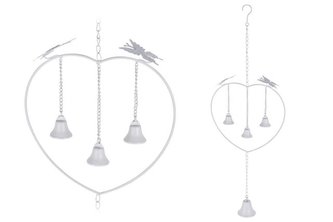 Závěs kov srdce se zvonky bílý