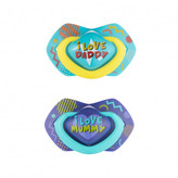 Canpol babies Set symetrických silikónových cumlíkov Light touch 6-18m NEON LOVE modrý