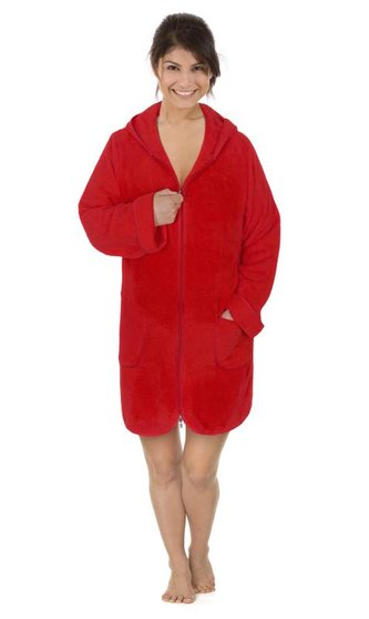 Froté župan dámský na zip - červený - vel. L