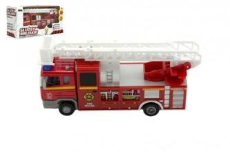 Auto hasiči městské služby plast 17cm na baterie se zvukem se světlem v krabici 19x10x7cm