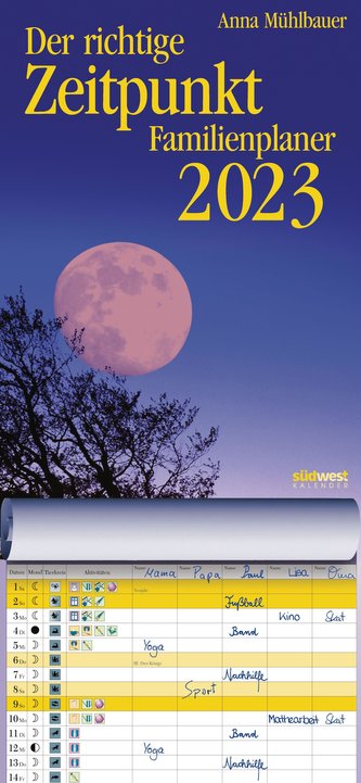 Der richtige Zeitpunkt Familienplaner 2023  - Monats-Wandkalender zum Aufhängen, mit Spiralbindung