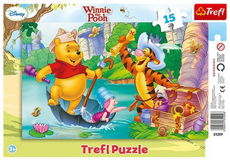 Puzzle Macko Pú: Hľadanie pokladu 15 dielikov