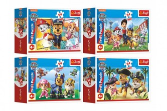 Minipuzzle 54 dielikov Paw Patrol/Tlapková Patrola 4 druhy v krabičke 9x6x3cm 40ks v boxe