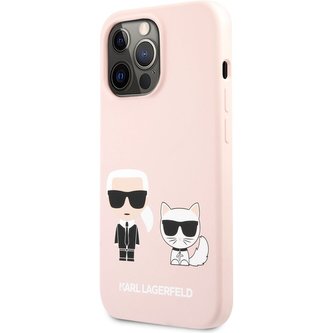 Karl Lagerfeld and Choupette Liquid Silicone Cover iPhone 13 Pro světle růžový