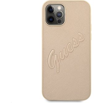 Guess PU Saffiano Vintage Script kryt iPhone 12/12 Pro zlatý