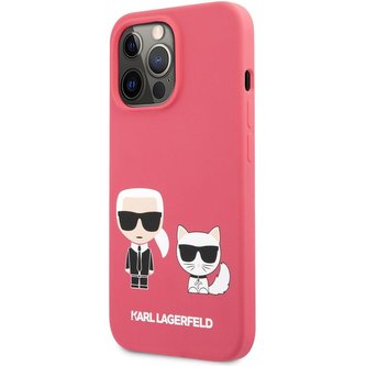 Karl Lagerfeld and Choupette Liquid Silicone Cover iPhone 13 Pro červený