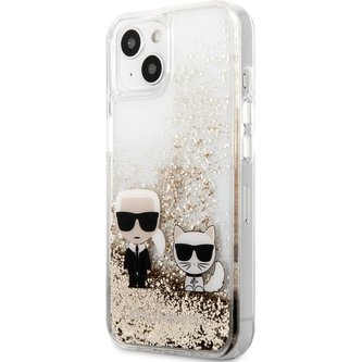 Karl Lagerfeld Liquid Glitter Karl and Choupette Cover iPhone 13 zlatý