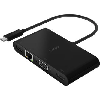 Belkin USB-C adaptér HDMI, VGA, RJ45, USB-A 3.0, 100W PD černý