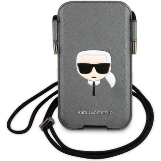 Karl Lagerfeld Head Saffiano PU Pouch kapsa (S/M) šedá