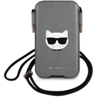 Karl Lagerfeld Choupette Head Saffiano PU Pouch kapsa (S/M) šedá