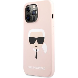 Karl Lagerfeld Liquid Silicone Karl Head Cover iPhone 13 Pro světle růžový