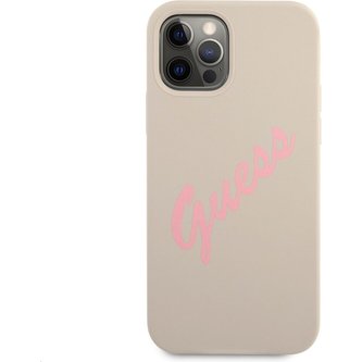 Guess Silicone Vintage Script kryt Apple iPhone 12 Pro Max béžový