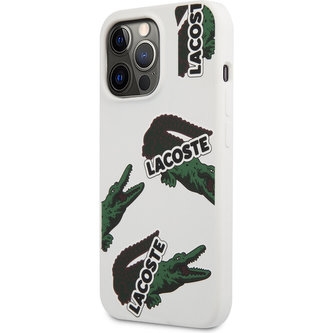 Lacoste Liquid Silicone Allover Pattern Kryt pro iPhone 13 Pro Max White