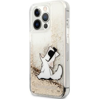 Karl Lagerfeld Liquid Glitter Choupette Eat Cover iPhone 13 Pro zlatý