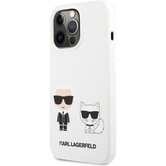 Karl Lagerfeld and Choupette Liquid Silicone Cover iPhone 13 Pro bílý