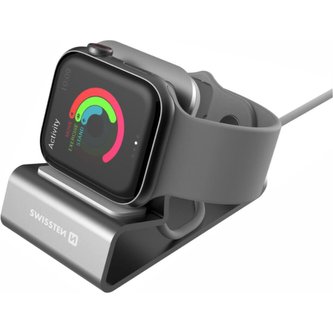SWISSTEN hlinikový stojánek pro Apple Watch stříbrný