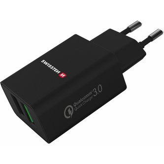 SWISSTEN síťový adaptér 2x USB QC 3.0 + USB, 23W černý (ECO BALENÍ)